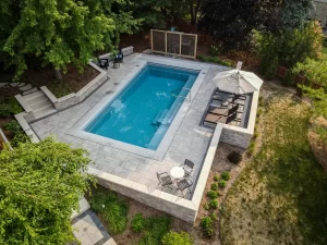 fiberglass inground pool aerial view